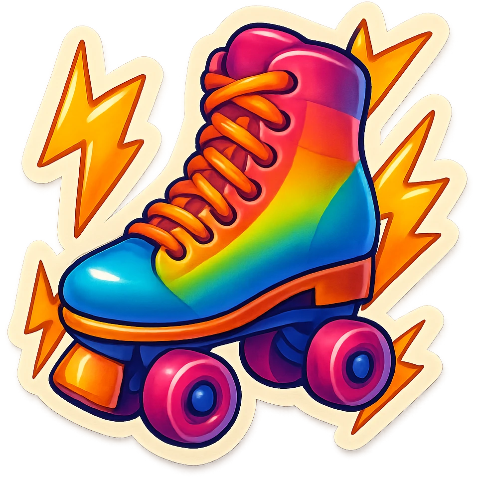 a roller skate with lightning bolts, retro sticker style emoji
