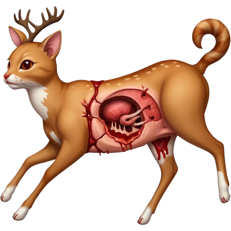 Cat kicking inside deer’s digesting stomach,  emoji