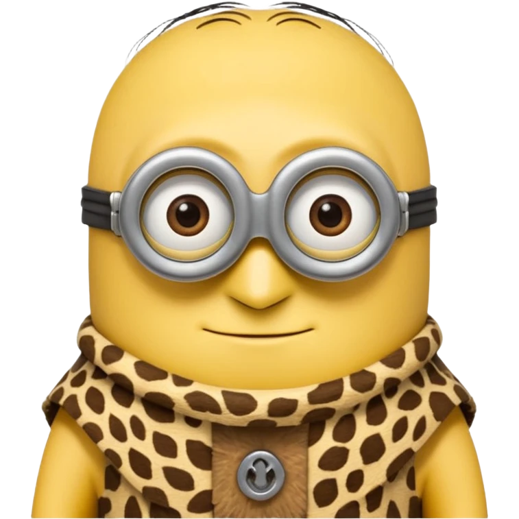 a minion wearing ancient animal skin cloth, half body, icon emoji