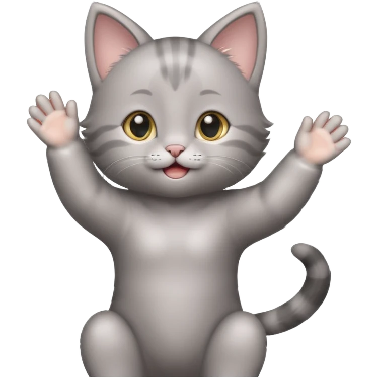 Happy Gray baby girl kitten standing with arms up  emoji