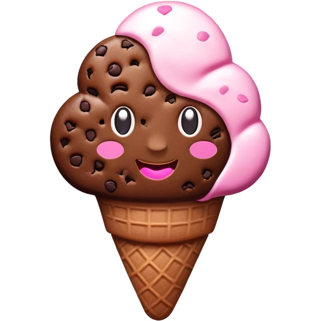 make chocolate cookie emoji with pink, white, and brown ice cream, like cookies boom emoji