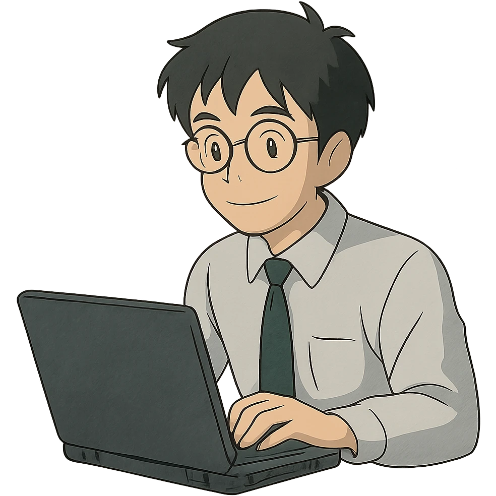ghibli style light skin black computer analyst emoji