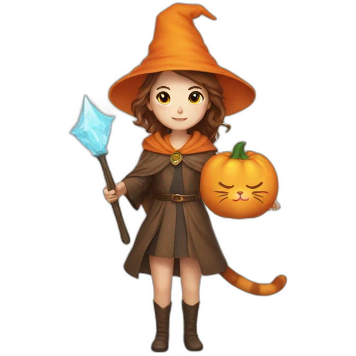 brown hair girl wizard and orange cat wizard emoji