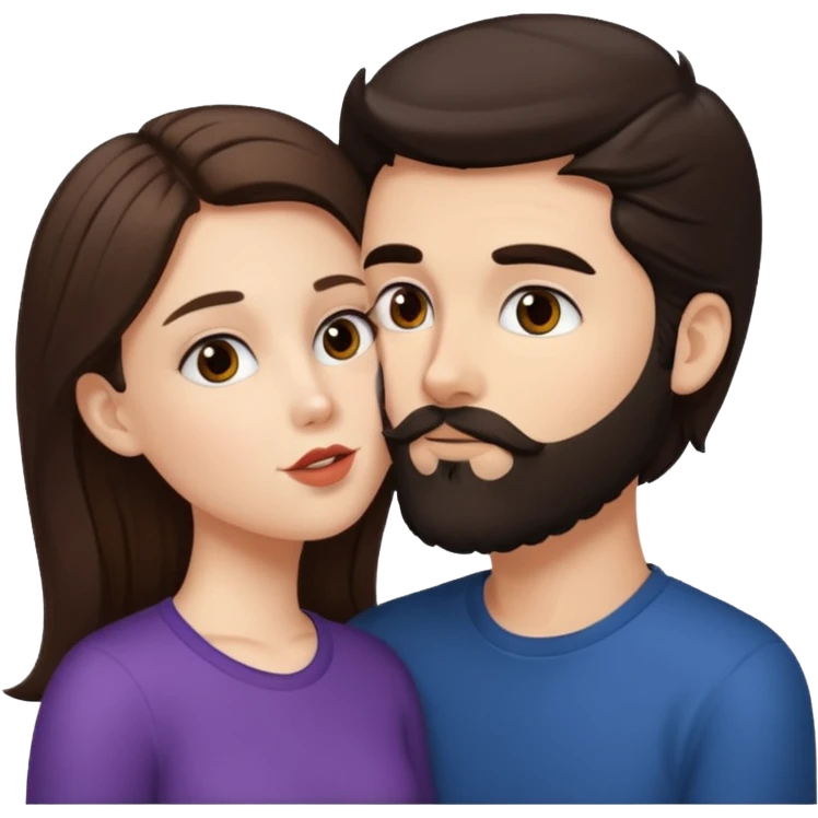 Brunette haired white girl kissing and dar bearddark brown haired white boy emoji