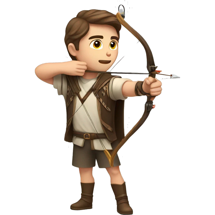 a male archer aiming with a bow, brown hair, bright skin, emoji