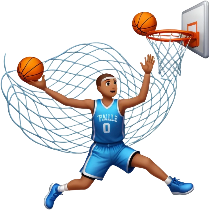 Basketball with sparkle effects around it as it passes through net, celebration moment, iOS emoji style emoji