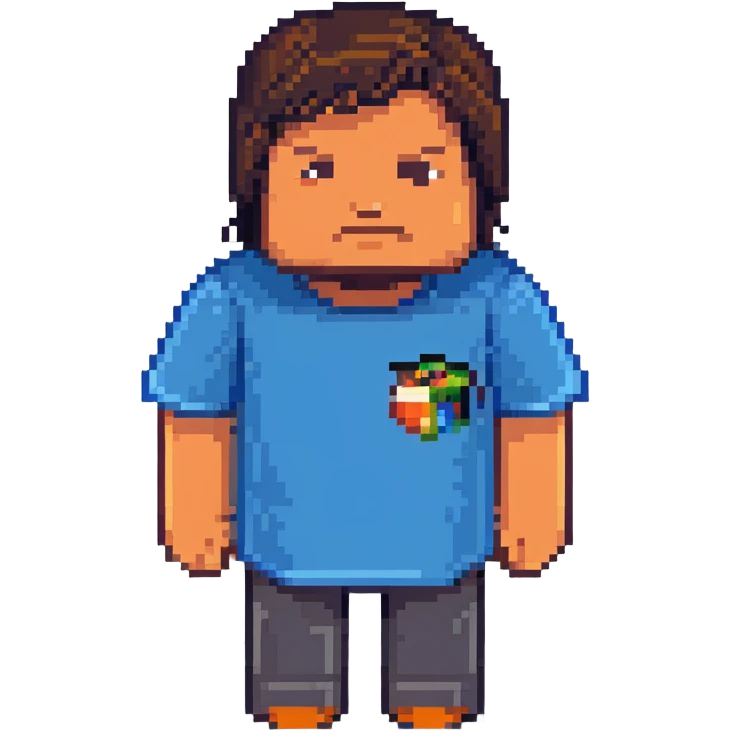 Minecraft character of Jack Black wearing a blue t-shirt emoji