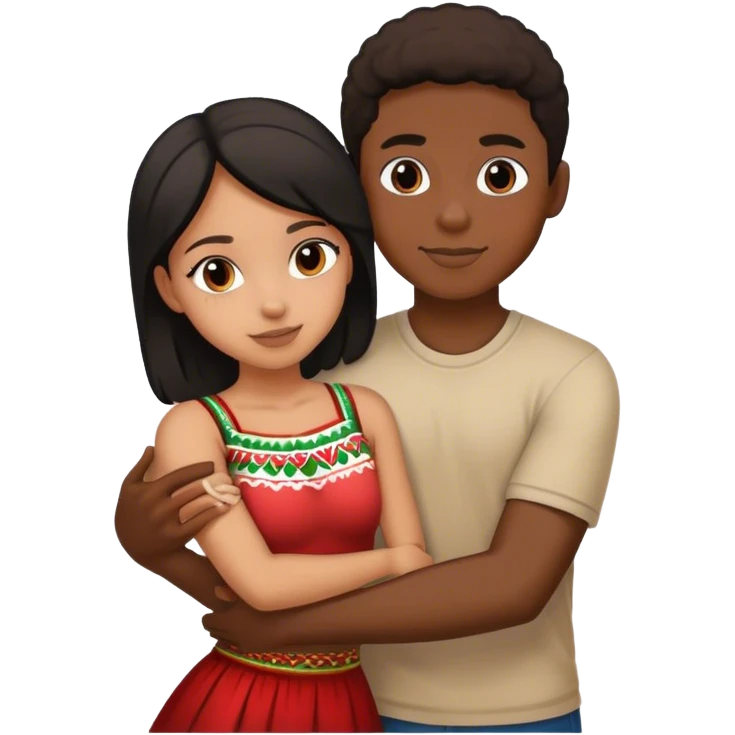 Black boy with his arms around a Mexican girl emoji