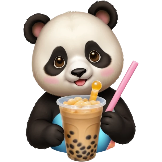A panda drinking bubble tea, excited about the toppings, portrait, bust up emoji