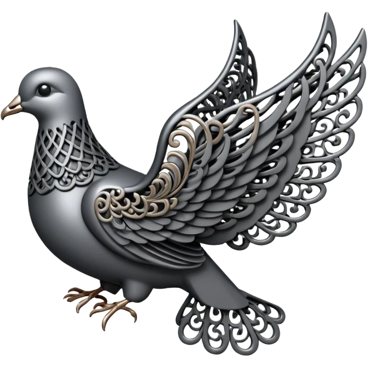 Black and silver filigree dove, 3D, extremely detailed design should face to the right side turned 180 degrees emoji