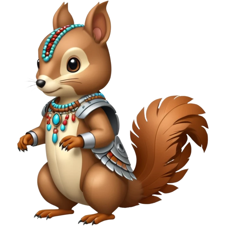 Full Robotic squirrel wearing native American regalia with feathers and beads emoji