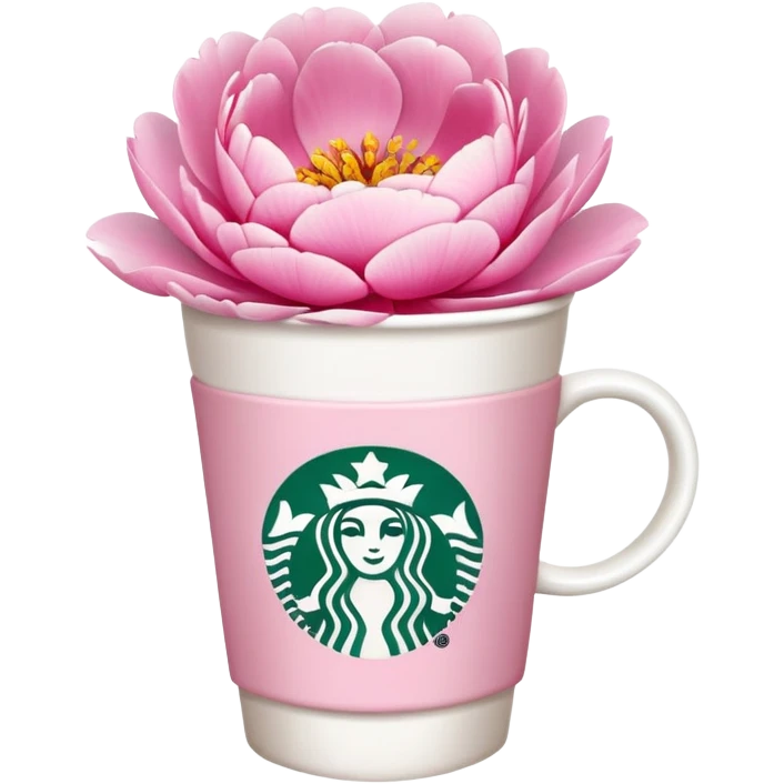 Pink peonies in Starbucks coffee cup emoji