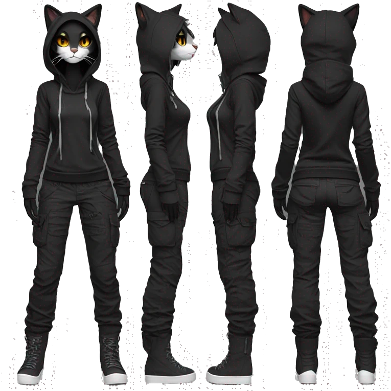 Edgy Anthro cool pretty dark cat-fursona techwear cargo pants hoodie emoji