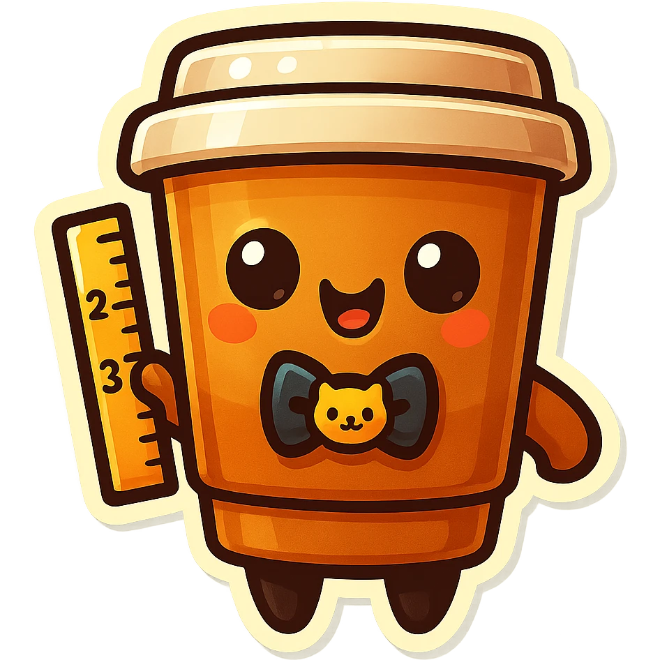 Tall coffee cup, pointing with ruler, dressed as a teacher, cat bowtie emoji