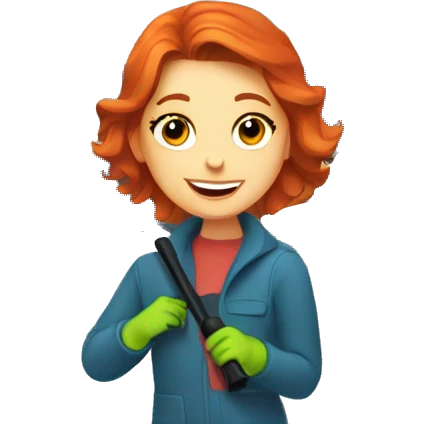 Redhead cleaning snow off cars in a car dealership emoji