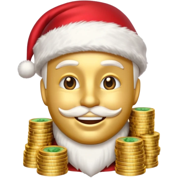 A confident rich emoji face wearing a Santa hat, money stacks, casino vibe, New Year theme, premium 3D emoji style, sharp details, no t emoji