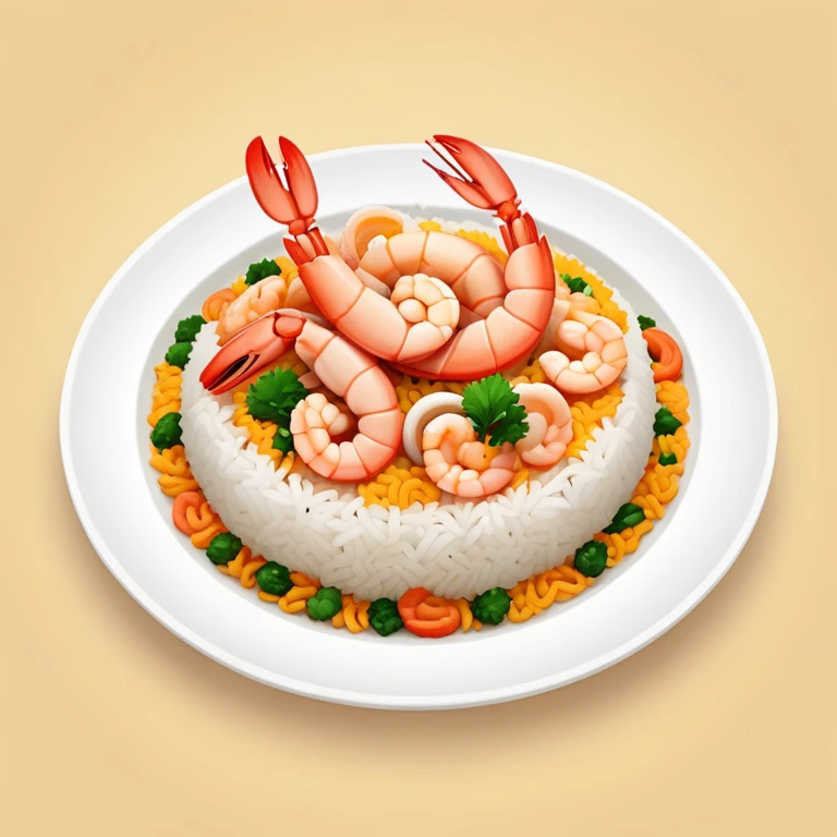 A plate of delicious seafood rice with prawns emoji