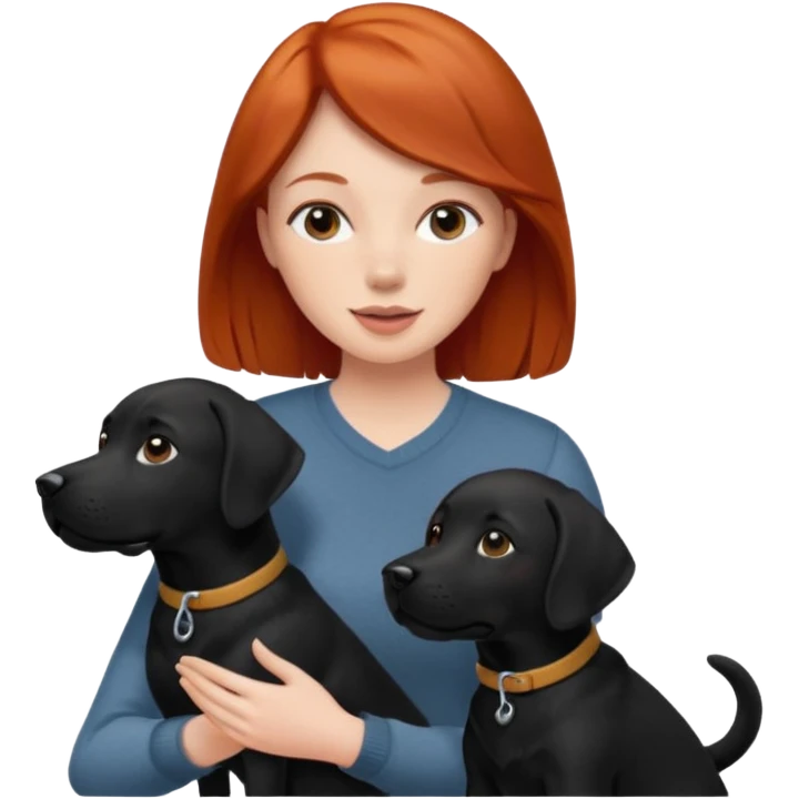 Redhead woman playing with black lab emoji