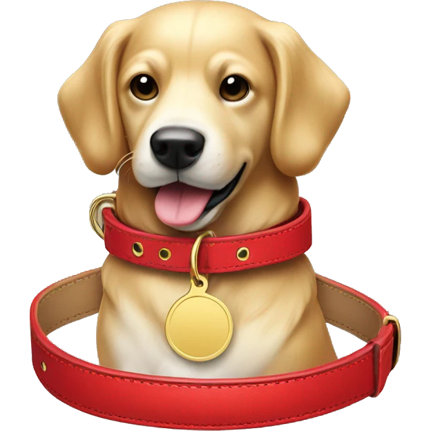 Red leather dog collar and golden tag emoji