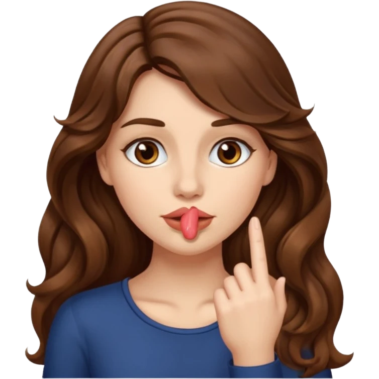 I want her hair to be long, wavy, brown, and fair-skinned, and for her to put her finger on her lips. emoji