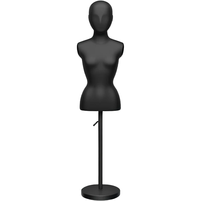 Minimalistic flat vector icon, iOS style, thin black contour on white background. Matte black mannequin in front of in 3D monochrome style. emoji