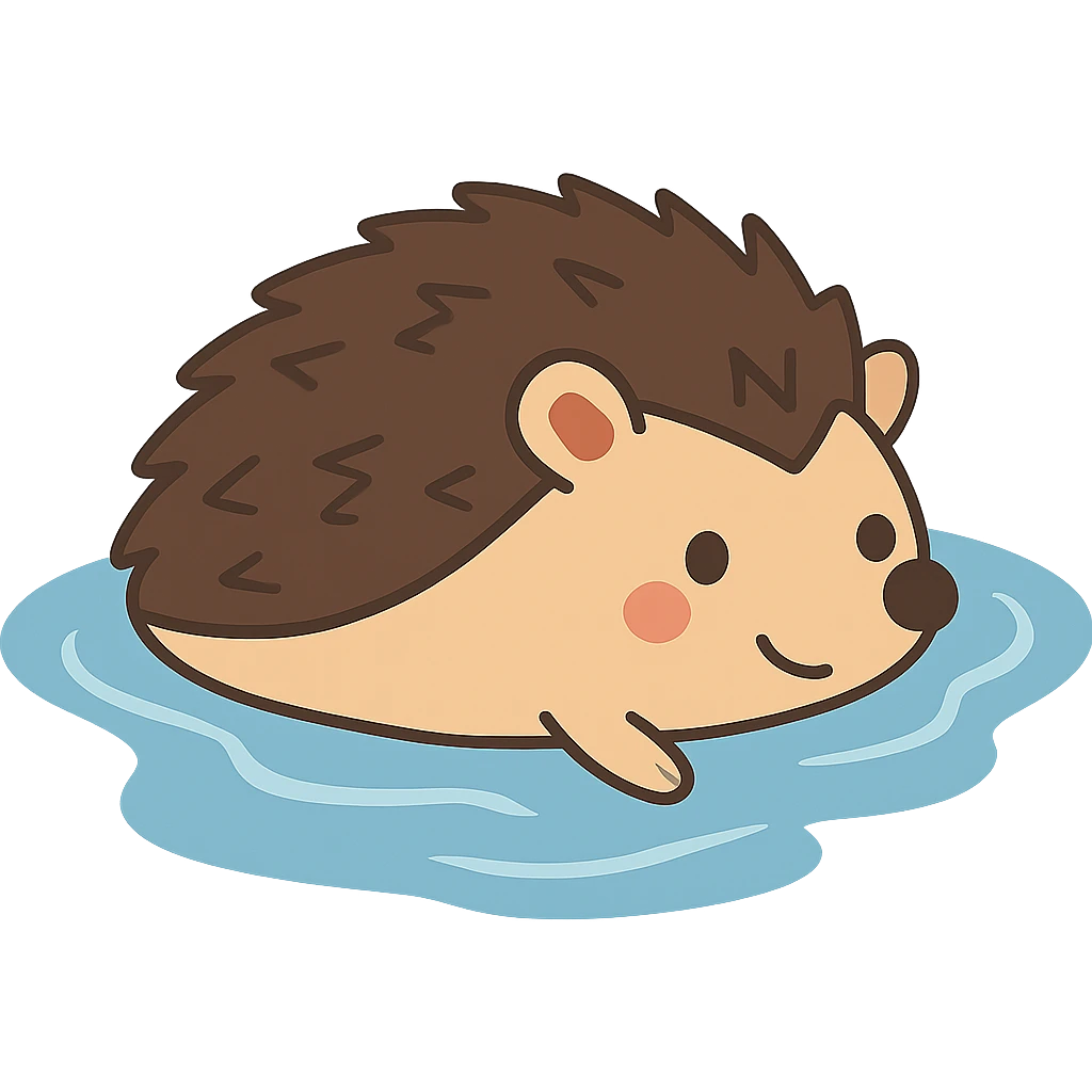 flat toon style hedgehog floating on water, no background emoji