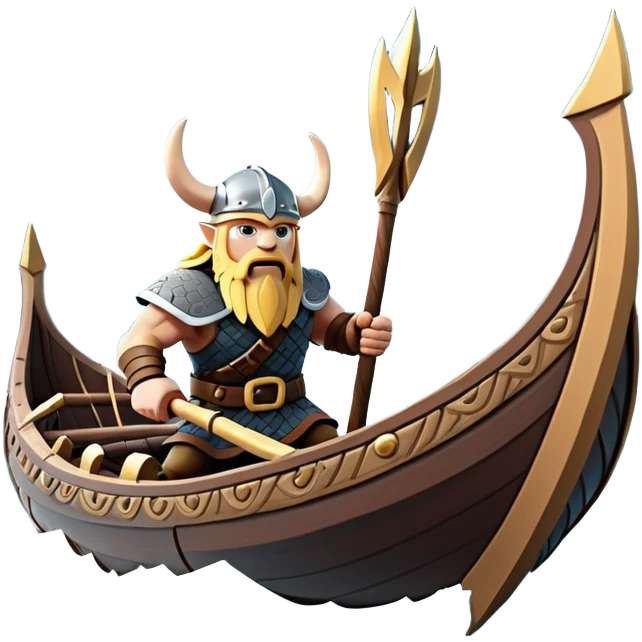 clash-of-clans-aesthetic_-cinematic-viking-longboat, rendered in a flat, bold vector style with minimal shading, featuring a striking dragon-headed prow slicing through icy, churning waters. shields on the side and vikings rowing The longboat’s intricately detailed shields and carved motifs evoke a sense of epic adventure and Nordic might, with billowing sails catching a dramatic, stormy sky backdrop. emoji
