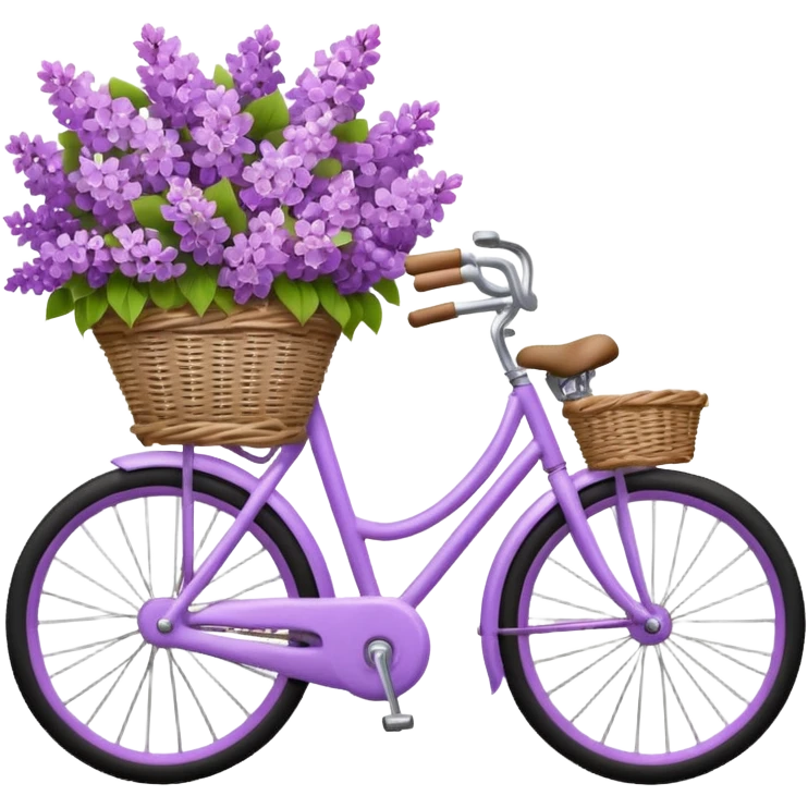 lilac bicycle with lilac flower basket emoji