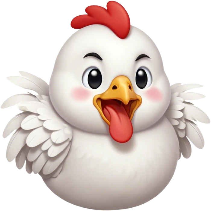 Cinematic Cute Yawning White Chicken Portrait Emoji, Head tilted slightly with a dramatic, wide-open yawn, showcasing a soft, fluffy white plumage with a crisp red comb and drooping wings, round beady eyes barely open in drowsy contentment, Simplified yet irresistibly adorable features, highly detailed, glowing with a soft, cozy glow, high shine, relaxed yet expressive, stylized with a touch of whimsy, bright and endearing, soft glowing outline, capturing the essence of a sleepy yet affectionate chicken, so drowsy it feels like it could stretch out of the screen and curl up for a nap! emoji