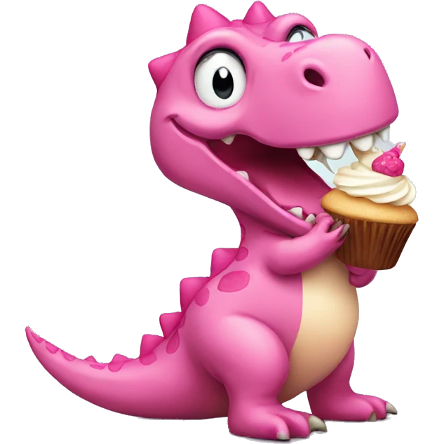 Pink Dinosaur eating a cupcake emoji