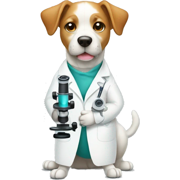 dog with a lab coat and a microscope emoji