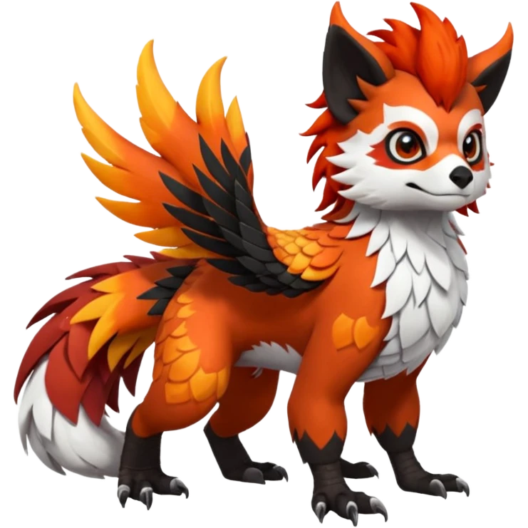 4-legged scaly Gryphon-Talonflame-Red-Panda-Silvally-fusion-hybrid-animal-Fakémon-creature, full body, with a tufted tail emoji