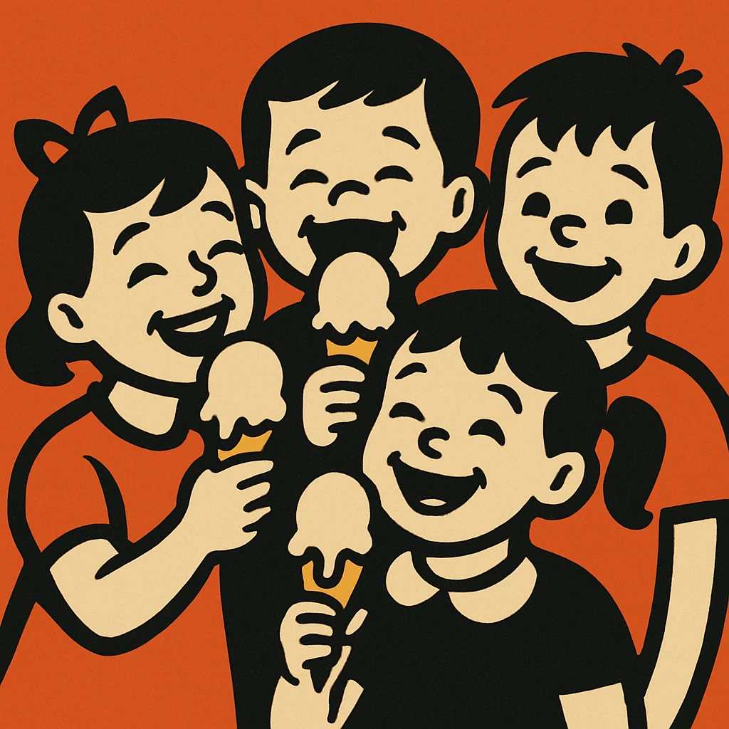 happy children with melting ice cream cones emoji