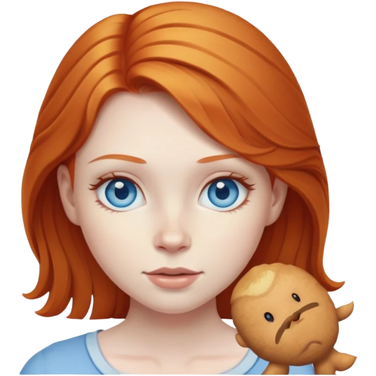 realistic portrait of a ginger girl with blue eyes and pale skin emoji