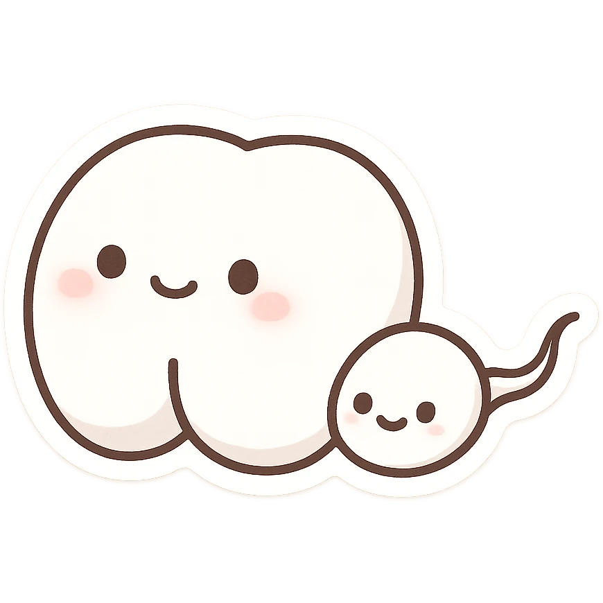 stylized white butt with a cute sperm swimming nearby, minimal and chibi style emoji