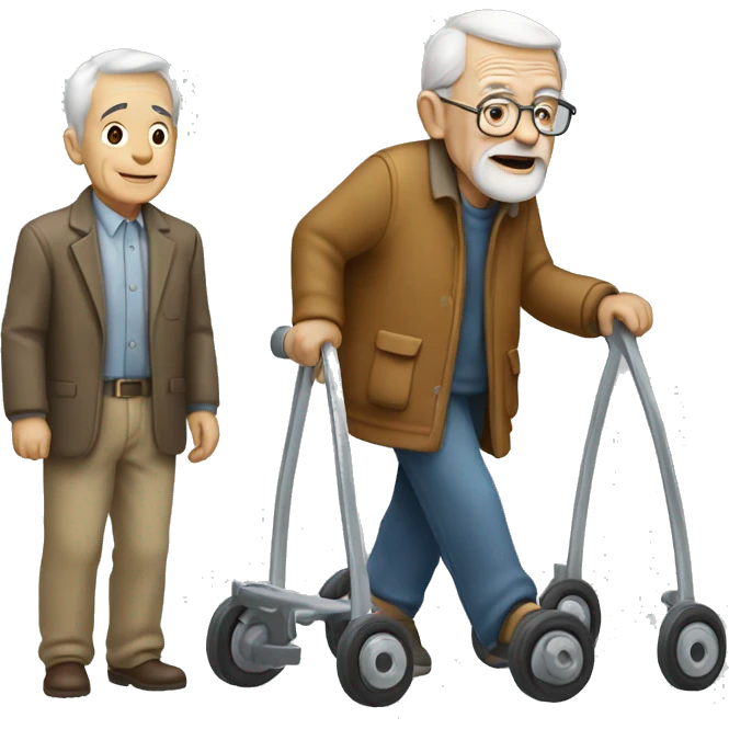 Old man with walker and car emoji