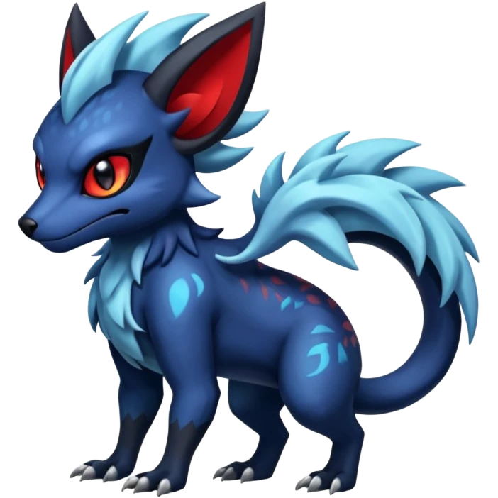 Colorful esoteric shiny glowing scaly scary cool badass edgy Zorua-Absol-Salandit-fusion (full body) emoji