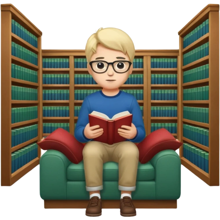 boy reading in the library full body emoji