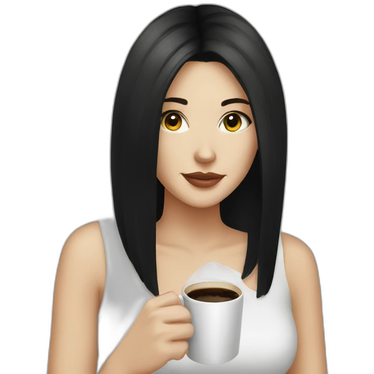 White girl black hair sipping coffee  emoji