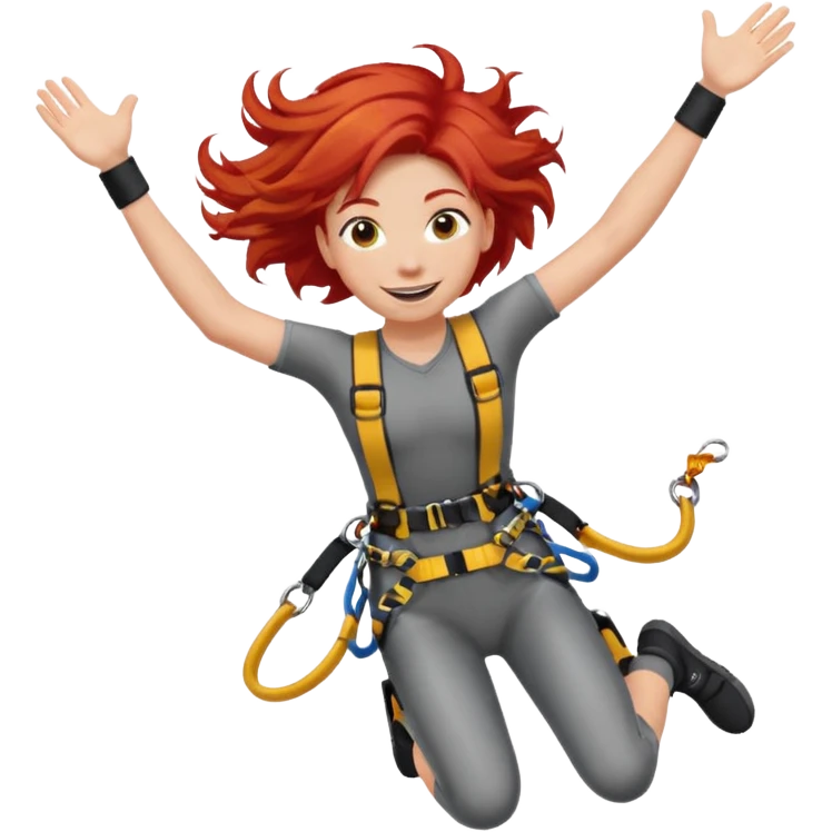 bungee jumping face only with hair flying red hair emoji
