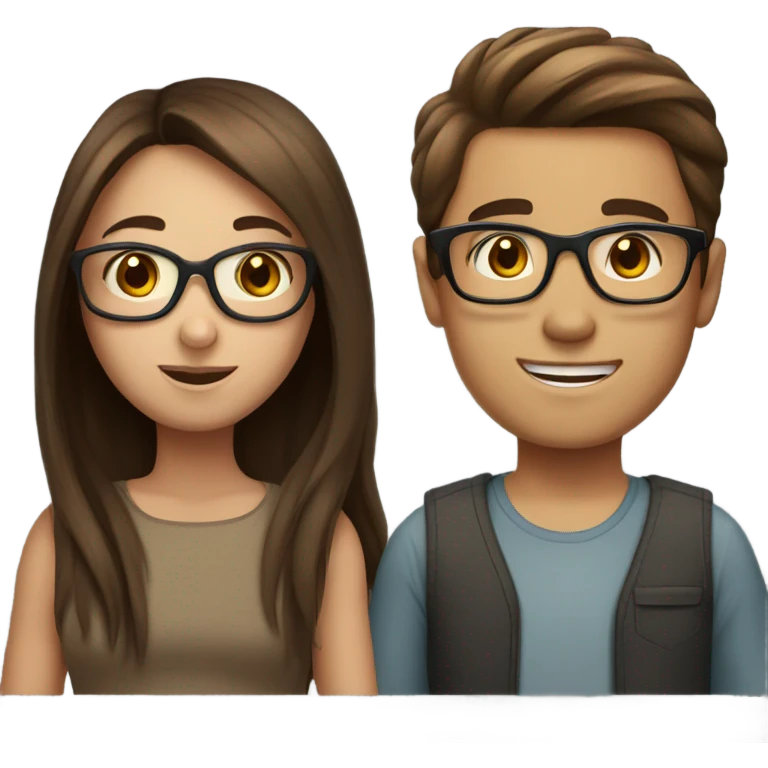 Girl with straight Brown Long hair and boy with a glasses and Brown hair emoji