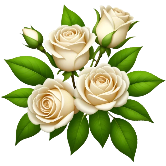 bouquet White Tea Rose, luxuriant, leaf, bud emoji