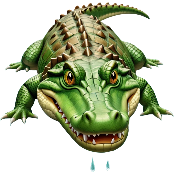 cinematic-crocodile-realistic-full-body-on all fours-emoji,-massive-scaled-body-partially-submerged-in-shallow-water,-head-tilted-dramatically,-rough-green-and-brown-hide-textured-with-deep-ridges,-simplified-yet-realistic-focused-features, head held high emoji