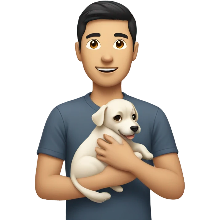 asian guy with dog in a hand emoji