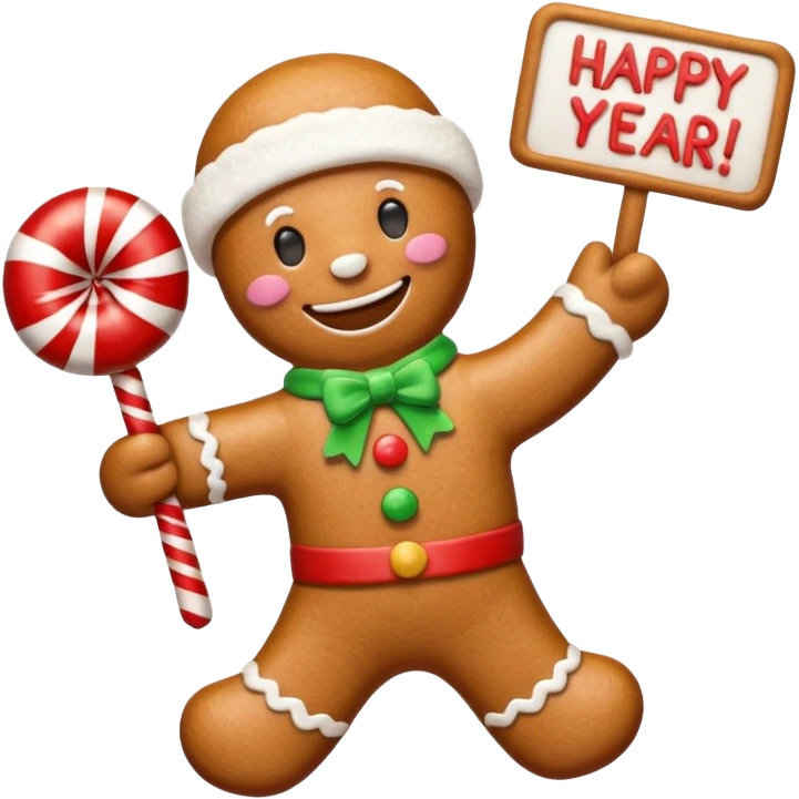 gingerbread man with a happy new year sign emoji