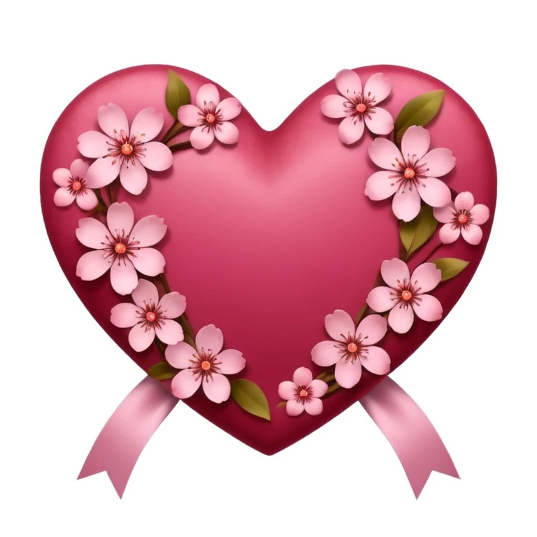 heart with sakura and velvet ribbon emoji