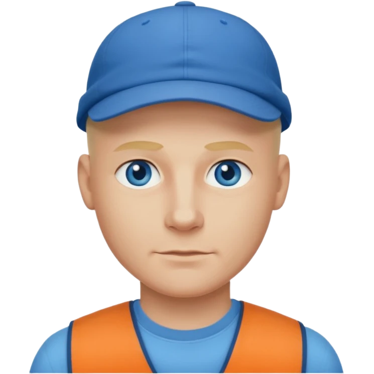 Homme fort blond chauve casquette yeux bleu emoji