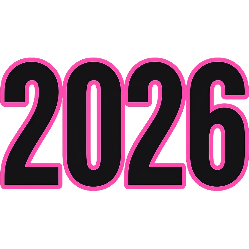 2026 year black and pink text, remove background emoji