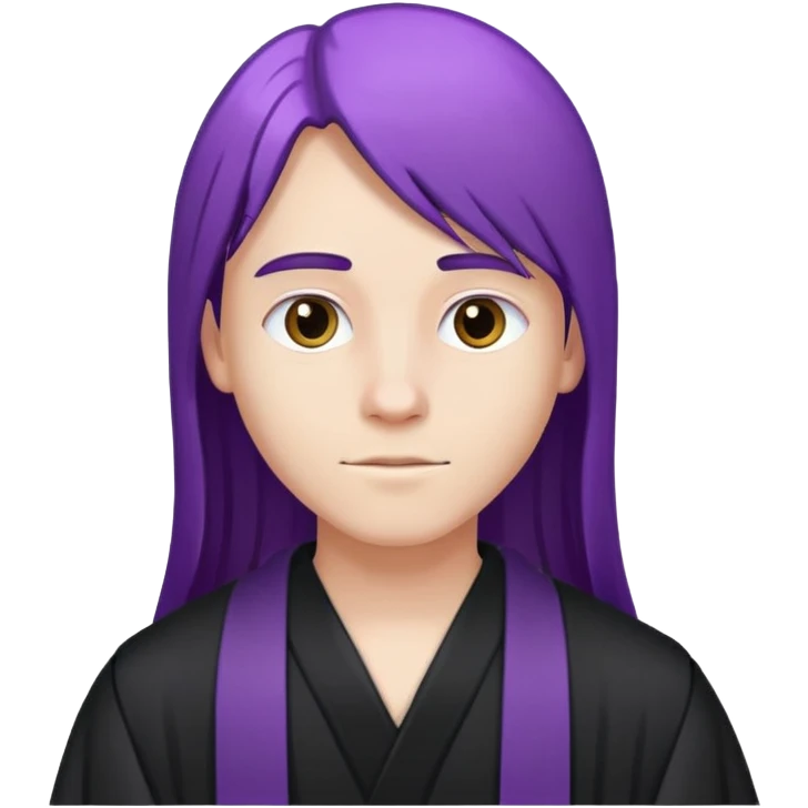 Purple long straight hair white teenager with black robe  emoji