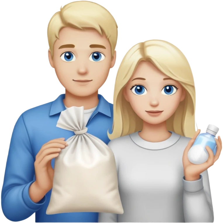 Blonde guy with blue eyes and blonde girl holding a bag of white powder emoji